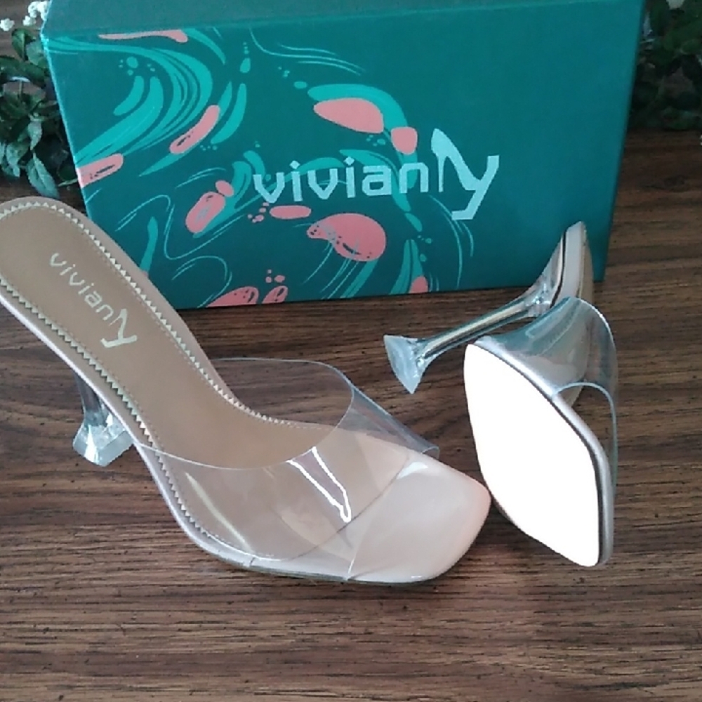 Vivianly Women's Clear Heels Size 7.5